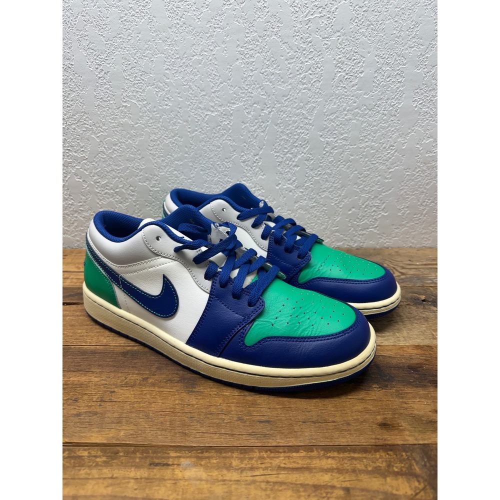 Air Jordan 1 Low Lucky Green Deep Royal Blue White Sneakers DQ8422-301 - Picture 2 of 8